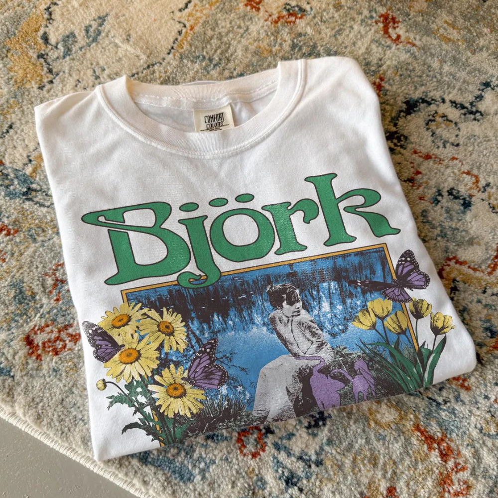 Comfort Colors Bjork Debut Album Cover Flowers Butterflies T-Shirt